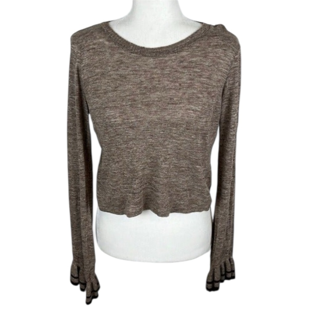 Zara Brown Crewneck Bell Sleeve Top Size S